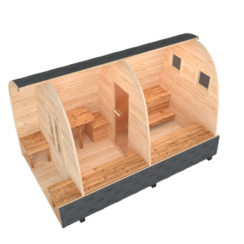 Preview: Fasssauna / Gartensauna / Banja / Viking 4,0 m mit Balkon und Vorraum